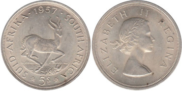 SURAFRICA - K-052 - 5 SHILLING 1957 , SC  plata
