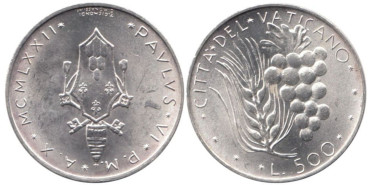 VATICANO - K-123 - 500 LIRAS 1972 SC, PLATA
