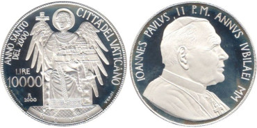 VATICANO - K-315- 10.000 LIRAS 2000 Proof, PLATA