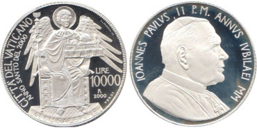 VATICANO - K-314- 10.000 LIRAS 2000 Proof, PLATA