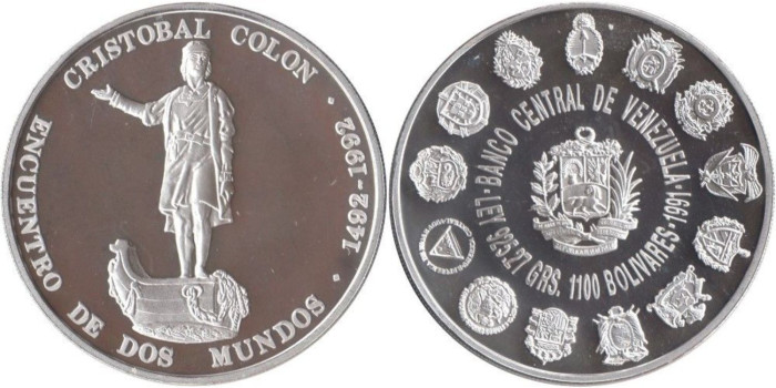 VENEZUELA - K-68 -1100 BOLIVAR 1991, plata pROOF