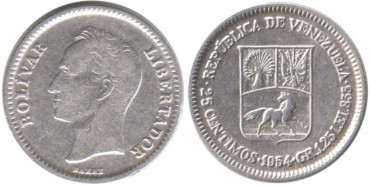 VENEZUELA - K-36 - 50 CENTIMOS 1954 , MBC  plata