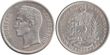 VENEZUELA - K-23a - 2 BOLIVARES 1945 , MBC  plata