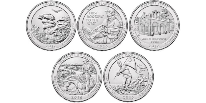 ESTADOS UNIDOS - K-635/9- 25 ctv / Quarter Dollar Parques , 5 piezas del 2016