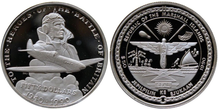 MARSHAL ISLAS - K-019- 50 Dollars 1990 Proof - plata