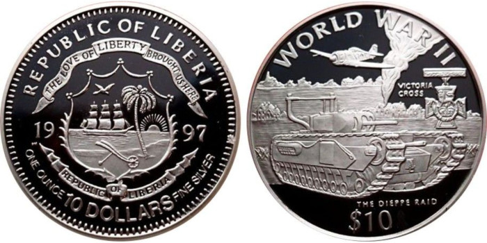 LIBERIA - K-301- 10 DOLARES 1997.  Proof -Plata