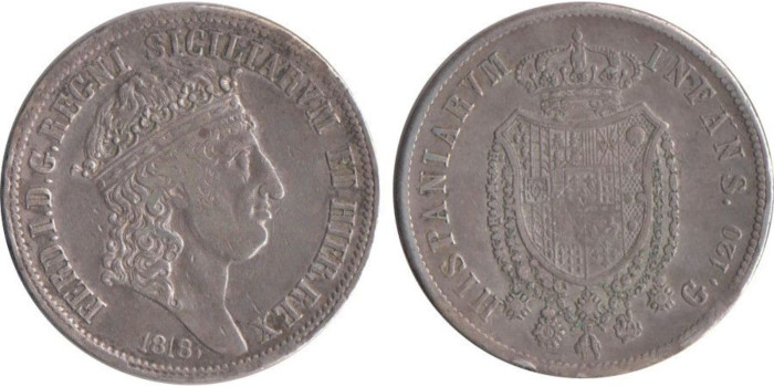 ITALIA - NAPOLES - FERNANDO I -K-281, 120 GRANA 1818 MBC-,  plata