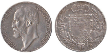 LINCHESTEIN - JUAN II- K-YH4  5 KRONER 1915. EBC+ Plata