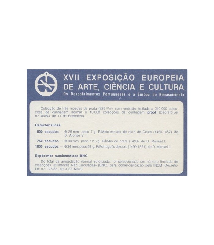 PORTUGAL - K-620/622 - 500, 750 Y 1000 ESCUDOS 1983 FDC -PLATA