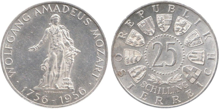AUSTRIA - K-2881 - 25 SCHILLING 1956 , EBC  plata