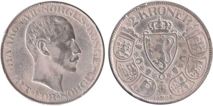NORUEGA - K-370, 2 KRONER 1908 MBC