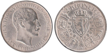 NORUEGA - K-370, 2 KRONER 1908 MBC