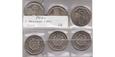 PERU - 3 MONEDAS DE 1 SOL.  AÑO 2010