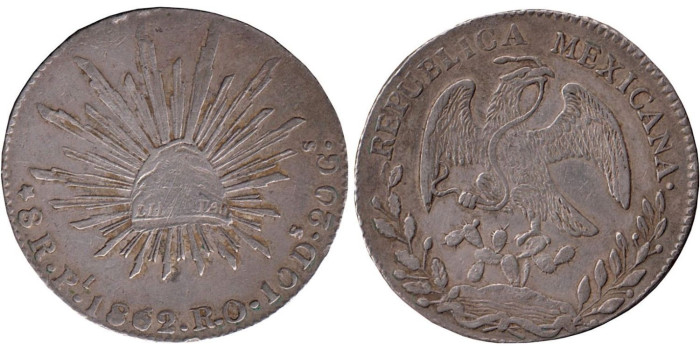 MEXICO - K-377.12 - 8 REALES 1862 POTOSI, MBC+ (9 invertido)