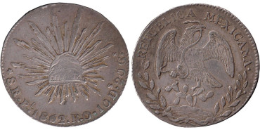 MEXICO - K-377.12 - 8 REALES 1862 POTOSI, MBC+ (9 invertido)