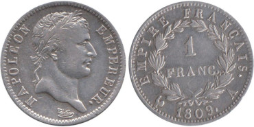 FRANCIA - K-0692 - 1 FRANCOS 1809 A. MBC  Plata