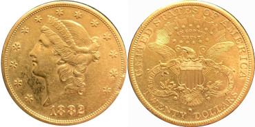 EE.UU  K-074.3.-  20 DOLLAR 1882 s Liberty Head. ORO