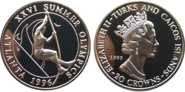 TURKS AND CAICOS - K197 - 20 CROWN 1995. PLATA PROOF