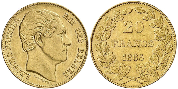 BELGICA K-023 - 20 FRANCOS BELGAS DE ORO - LEOPOLDO I