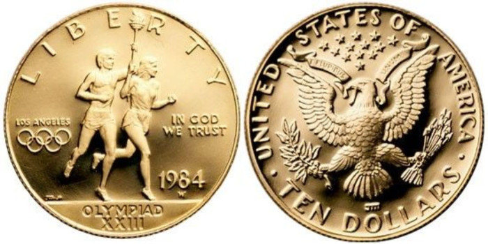 EE.UU  K-211.- 10 DOLLAR 1984 OLIMPICS. PROOF - ORO