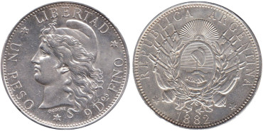 ARGENTINA  K-029.-  1 PESO 1882.  EBC