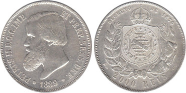 BRASIL  K-485.-  2000 REIS 1889  EBC- PLATA