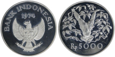 INDONESIA  K-40a.- 5000 RUPIAH 1974. PLATA - PROOF