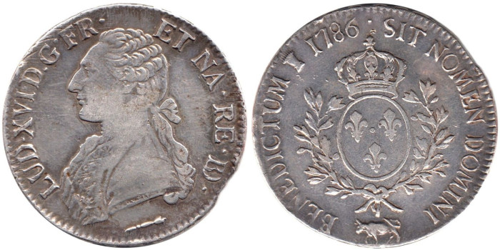 FRANCIA - K-0572.- 1 ECU  BÉARN AUX BRANCHES D'OLIVIER 1786 PAU.  MBC - PLATA