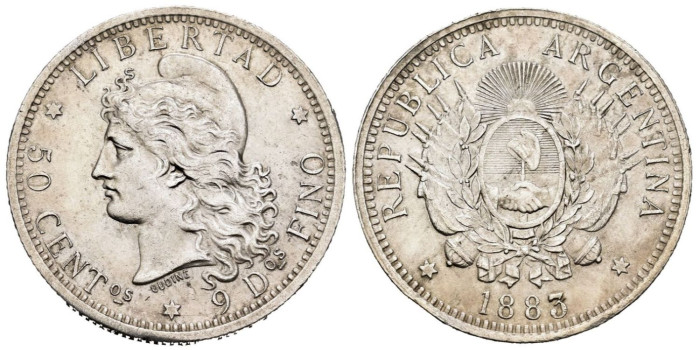 ARGENTINA - K-028.- 50 Ctm PESO 1883 - EBC-