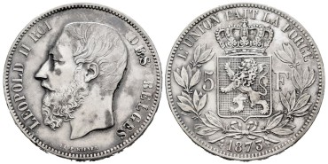 BELGICA - K-024-2.- 5 FRANCOS 1873 - MBC+