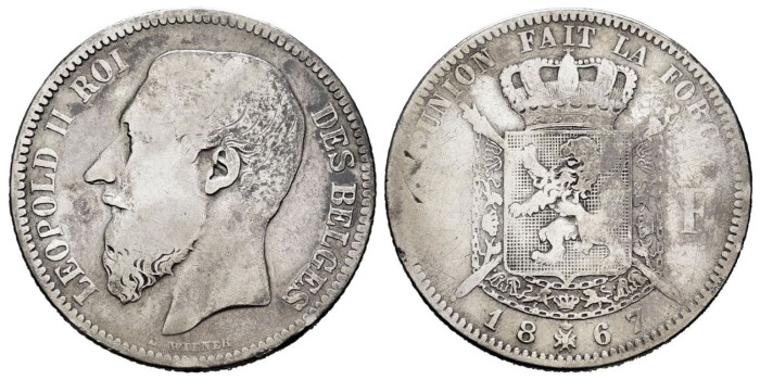 BELGICA - K-030.- 2 FRANCOS 1867 - MC