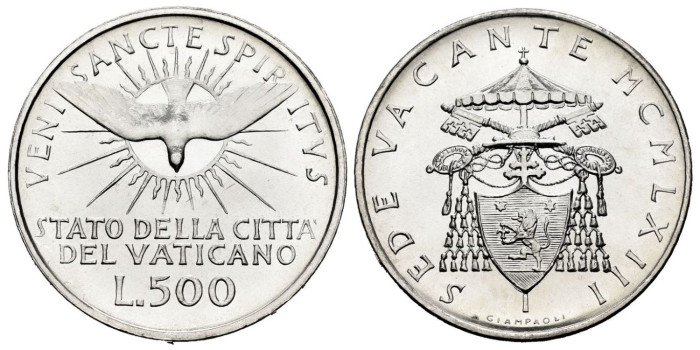 VATICANO - K-075.- 500 LIRAS 1963 SEDE VACANTE - SC