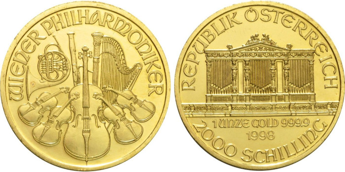 AUSTRIA - K-3004.- 200 SCHILLING 1998. ONZA FILARMONICA - ORO