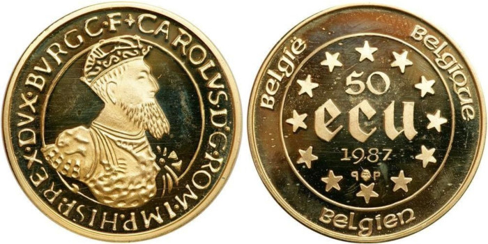 BELGICA K-167 - 50 ECUS BELGICA - 1/2 ONZA de ORO
