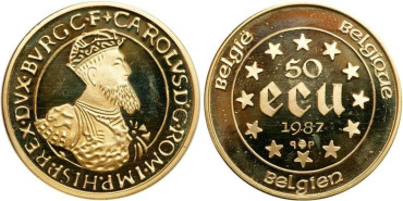 BELGICA K-167 - 50 ECUS BELGICA - 1/2 ONZA de ORO