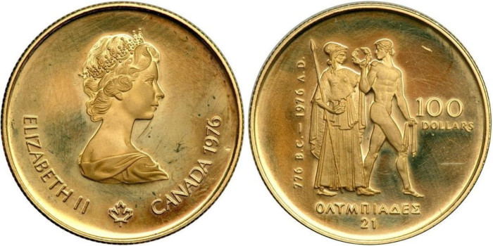 CANADA  K-0116.- 100 DOLLAR 1976 MONTREAL. PROOF - 1/2 ONZA ORO