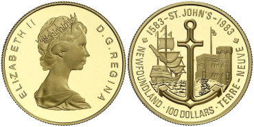 CANADA  K-0137.- 100 DOLLAR 1983 CONSTITUCION. PROOF - 1/2 ONZA ORO