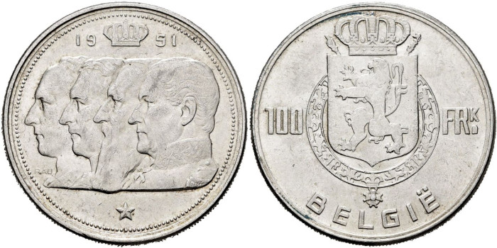 BELGICA - K-139.1 - 100 FRANCOS 1951 - EBC