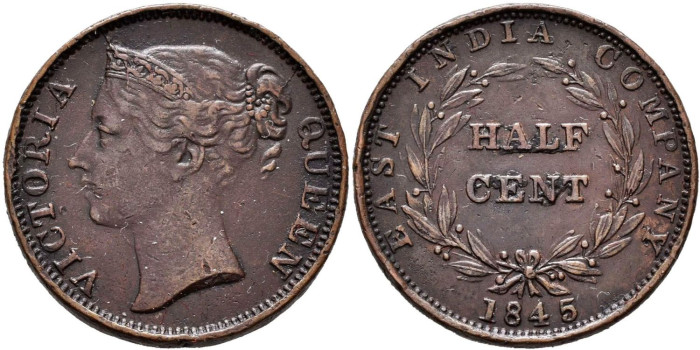 INDIA BRITANICA - K-002 - 1/2 CENTIMO 1845 Straits Settlements - MBC+
