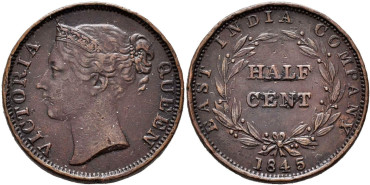 INDIA BRITANICA - K-002 - 1/2 CENTIMO 1845 Straits Settlements - MBC+