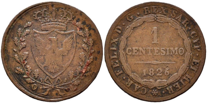 ITALIA - ESTADOS - K-125,2 - 1 CENTIMO 1826 - CERDEÑA -MBC