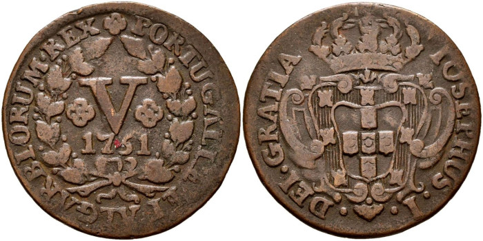 PORTUGAL - K-242 - 5 REIS 1751 - MBC