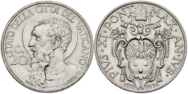 VATICANO - K-013 - 20 CENTESIMI 1933-34 PIO XI,  SC