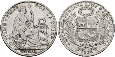 PERU - K-218.2 - 1 SOL 1925. S.C - PLATA