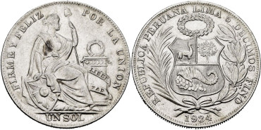 PERU - K-218.2 - 1 SOL 1934  - S.C