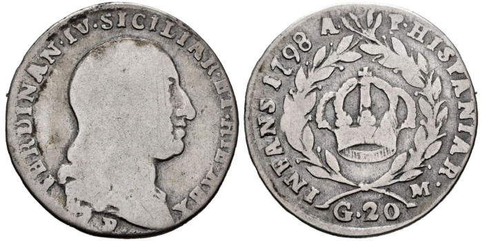 ITALIA - SICILIA - FERNANDO IV - K-12212a - 20 GRANA 1798. BC+ Plata