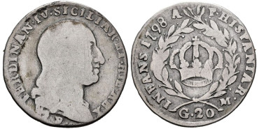 ITALIA - SICILIA. FERNANDO IV -K-12212a .- 20 GRANA 1798. BC+ Plata