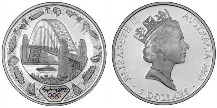 AUSTRALIA - K-0515- 5 DOLLARS SYDNEY 2000 PUENTE. PROOF - PLATA