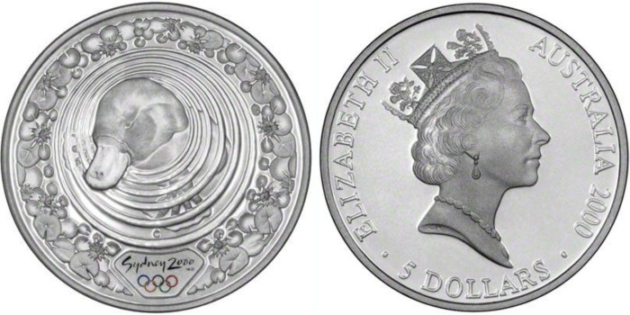 AUSTRALIA - K-0816- 5 DOLLARS SYDNEY 2000 ORNITORRINCO. PROOF - PLATA