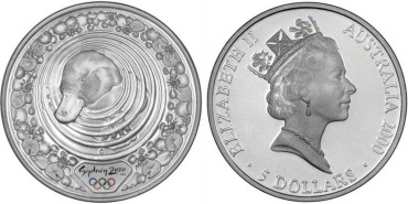 AUSTRALIA - K-0816- 5 DOLLARS SYDNEY 2000 ORNITORRINCO. PROOF - PLATA